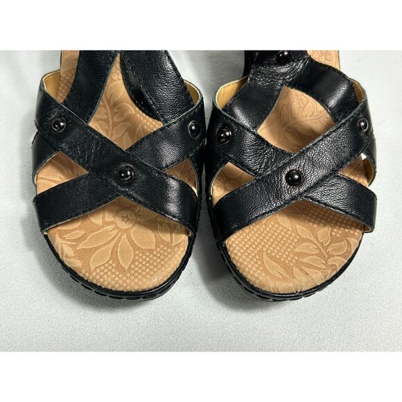 Born Concepts Women's Leather Studded Ankle Strap Wedge Sandals in Black - Sz 9 - Picture 4 of 10